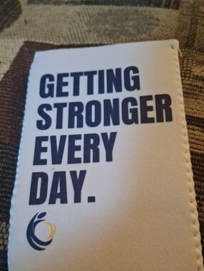 White Can Cooler with Navy Motivational Text